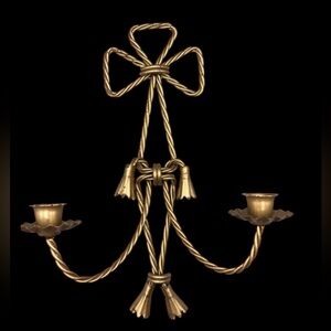 Home Interior  GOLD TWISTED ROPE, TWO ARMED CANDLE SCONCE